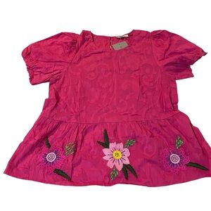 Vibrant Pink Floral Embroidered Blouse